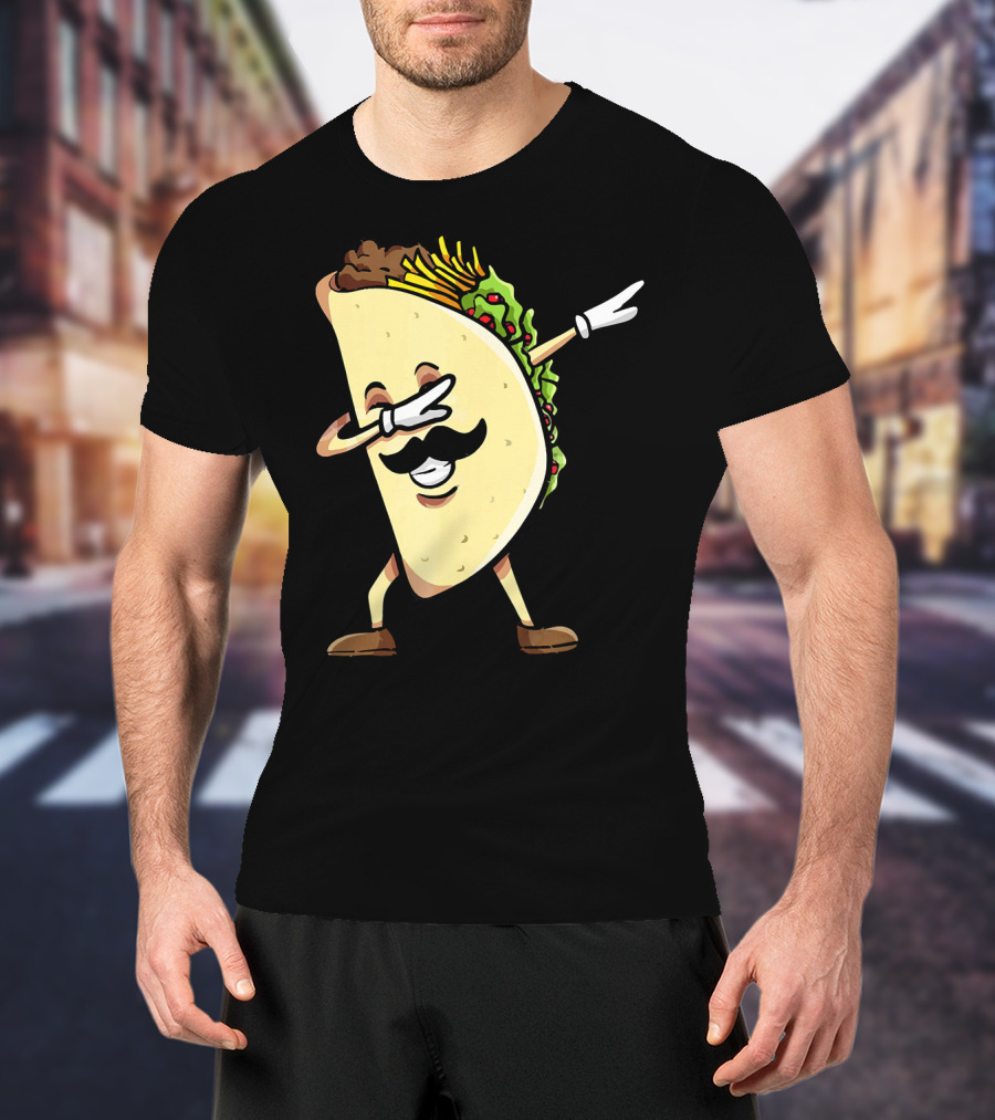 Dabbing Taco Mexican Food Lover With Mustache Dancer T-Shirt