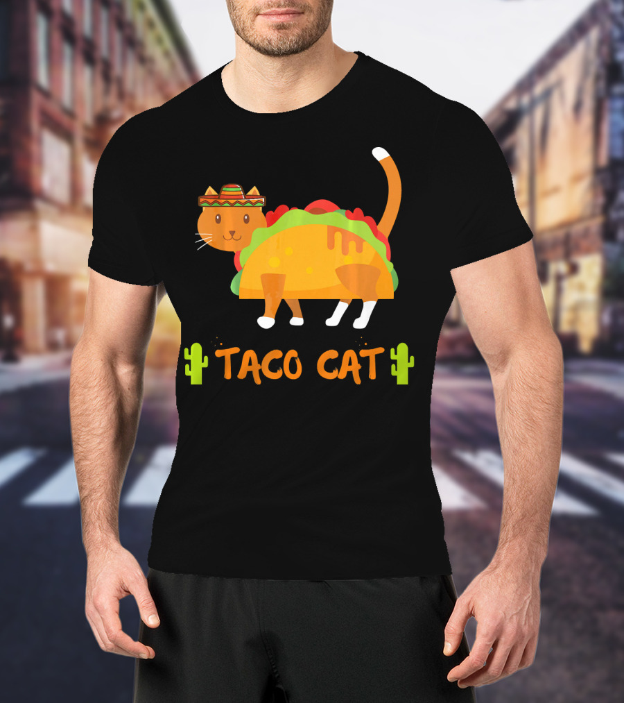 Taco Cat Sombrero With Cactus Fun T-Shirt