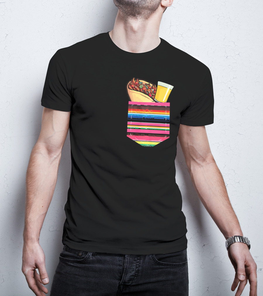 Tacos And Tequila Vibrant Serape Pocket T-Shirt