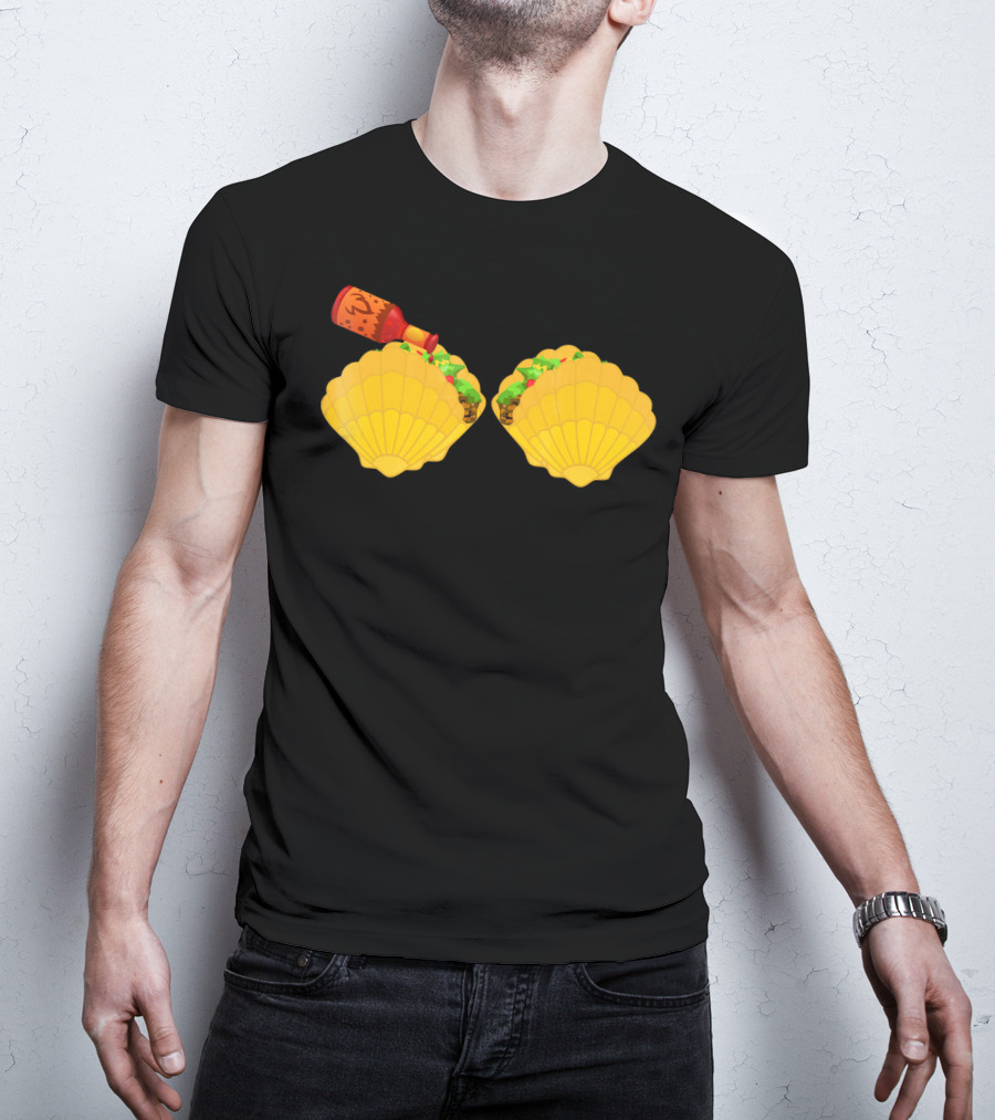 Mermaid Shell Taco Bra With Hot Sauce Bottle And Spicy Chi T-Shirt