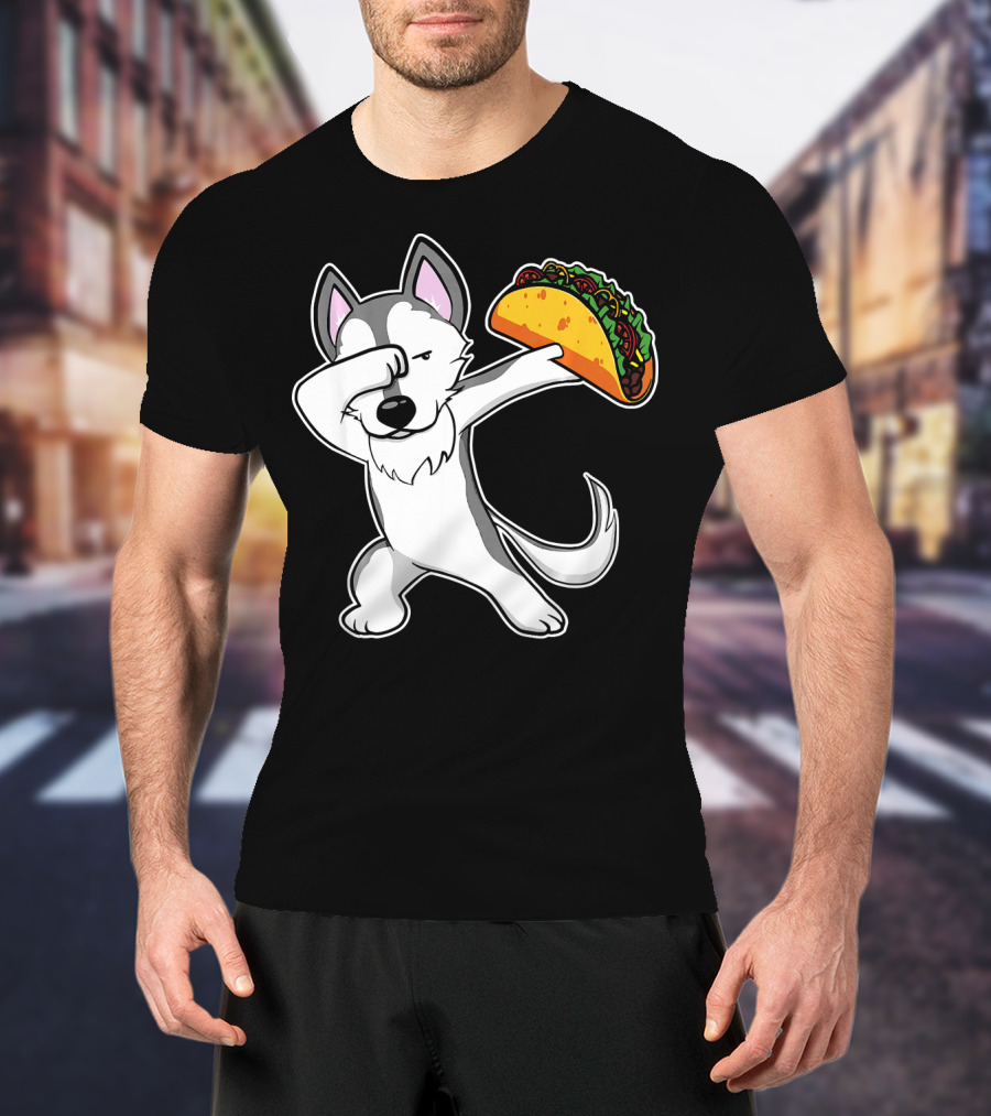 Husky Dabbing With Taco Funny Dance Lover T-Shirt