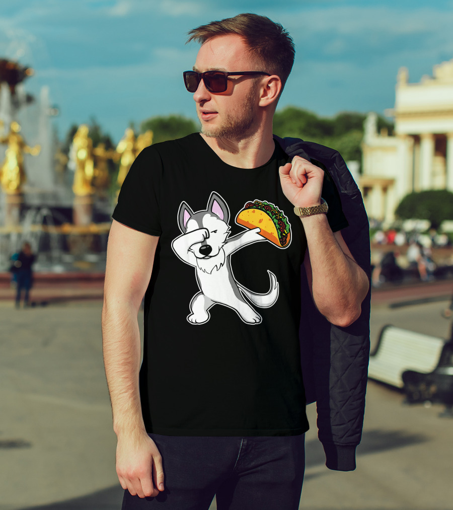Husky Dabbing With Taco Funny Dance Lover T-Shirt