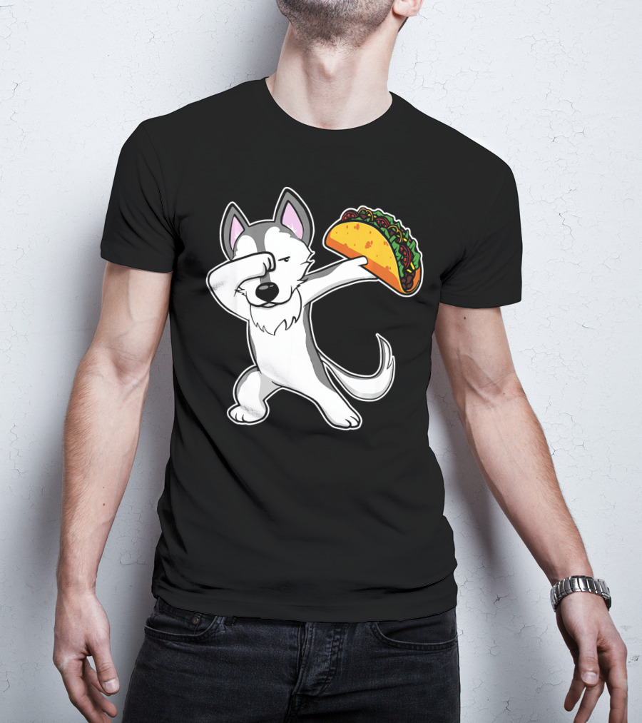 Husky Dabbing With Taco Funny Dance Lover T-Shirt