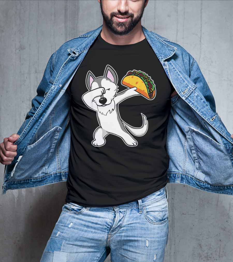 Husky Dabbing With Taco Funny Dance Lover T-Shirt