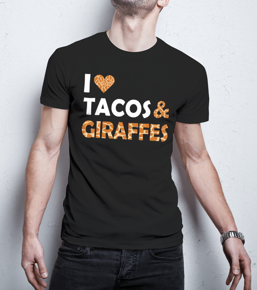 I Love Tacos And Giraffes Giraffe Print Heart T-Shirt