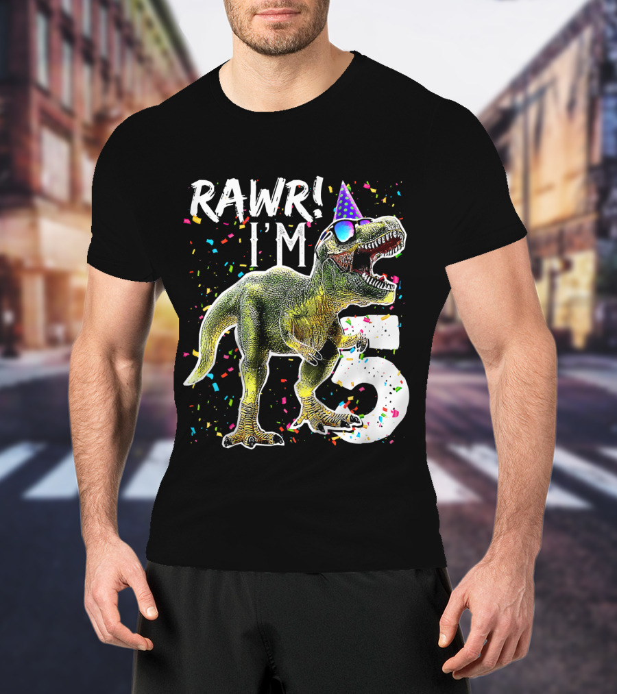Rawr I'm 5 Dinosaur Birthday Party Hat Confetti T-Shirt