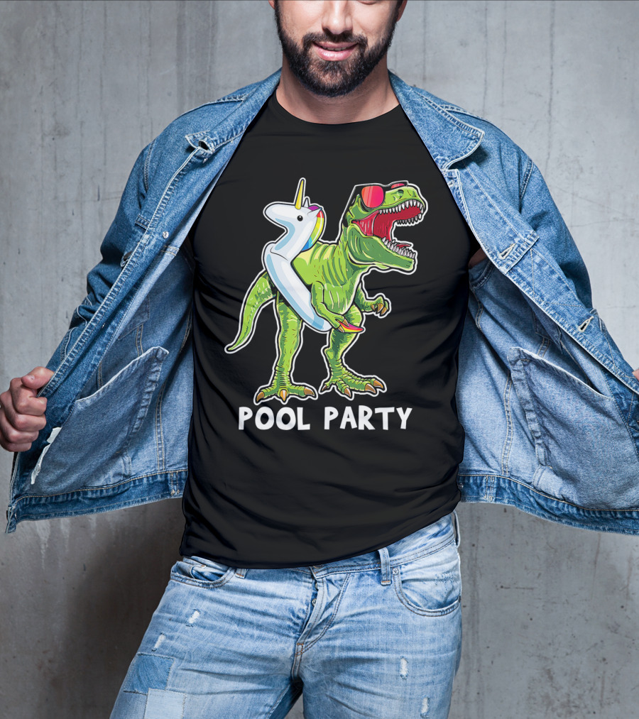 Pool Party Rex Dinosaur With Unicorn Float And Sunglasses T-Shirt