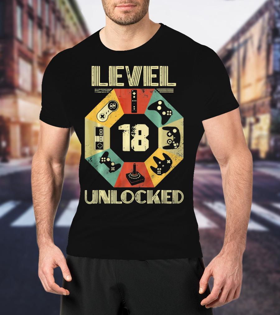 Level 18 Unlocked Video Game Controllers Retro T-Shirt