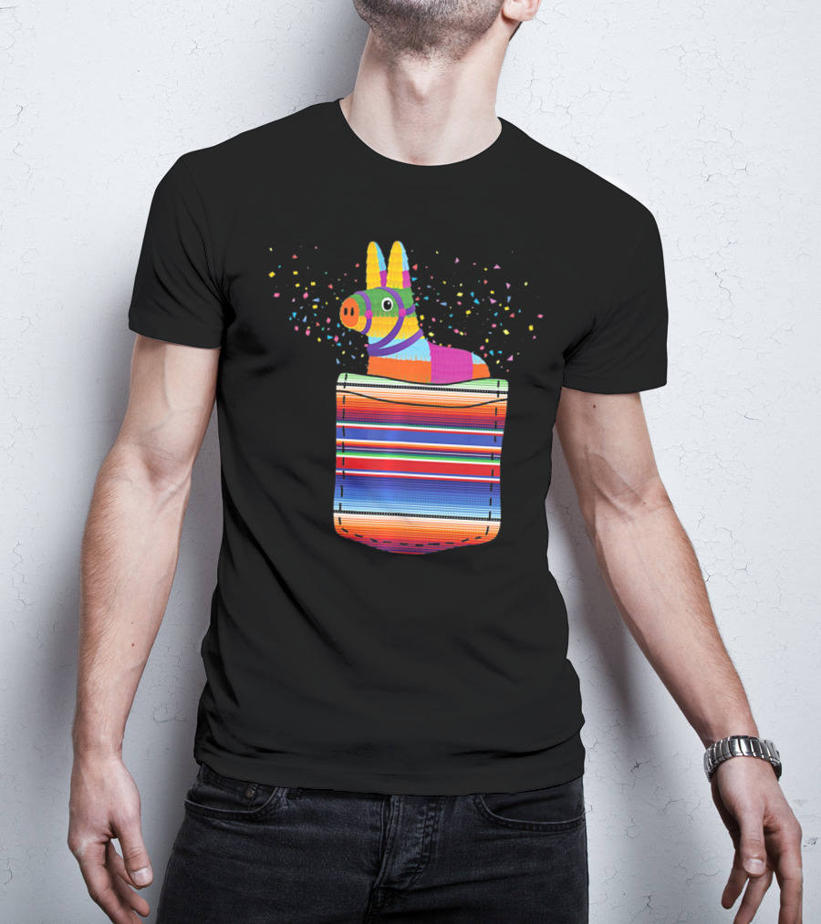 Pocket Pinata Serape Fiesta Blanket Confetti Burst T-Shirt