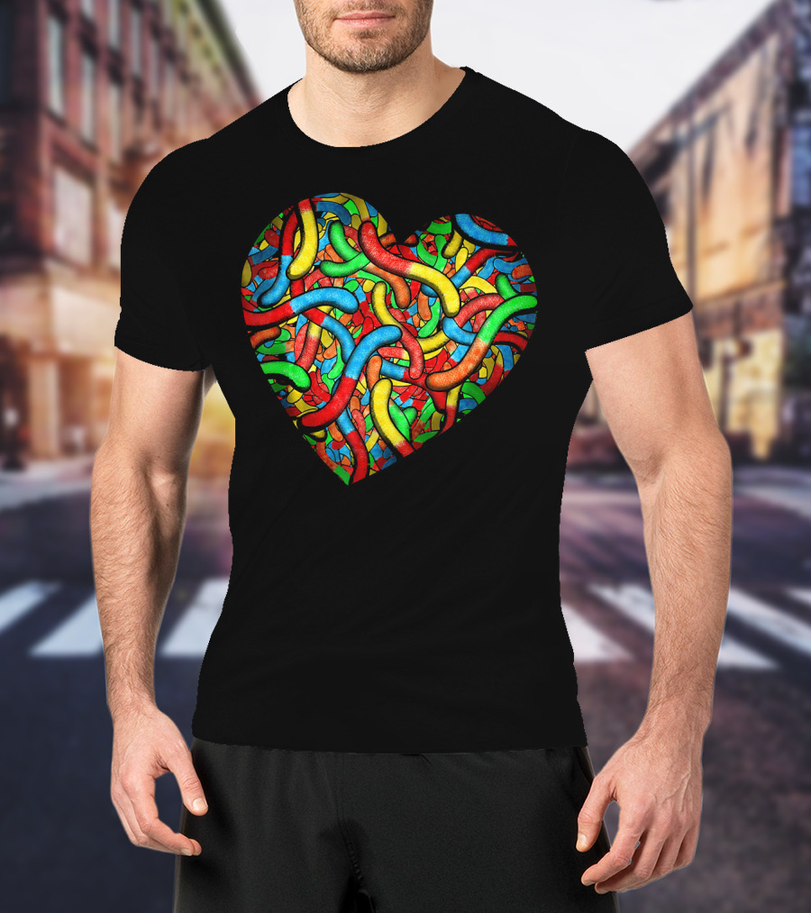 90s Candy Heart Sour Gummy Worms Girls T-Shirt