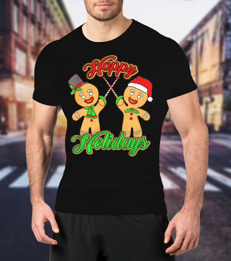 Happy Holidays Gingerbread Men Fencing With Candy Canes T-Shirt