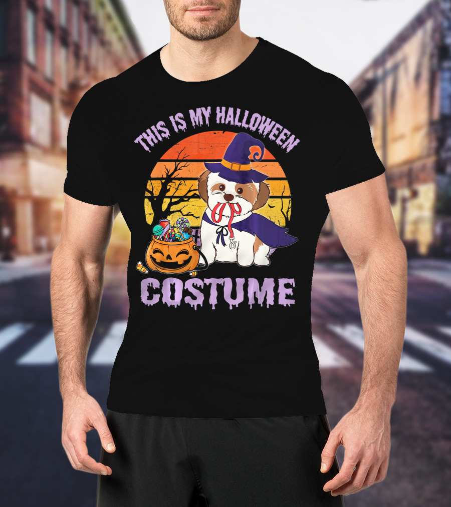 This Is My Halloween Costume Shorkie Dog Witch Pumpkin Candy T-Shirt