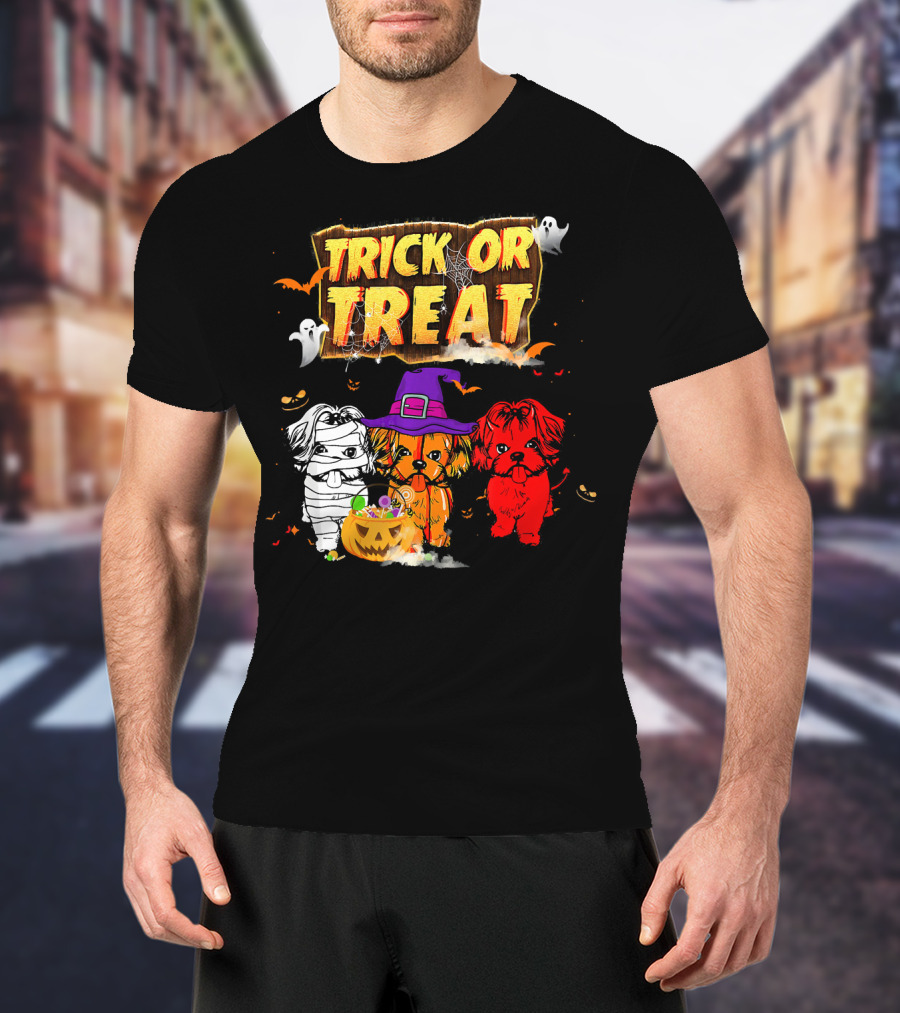 Trick Or Treat Three Shih Tzu Pumpkin Ghosts T-Shirt