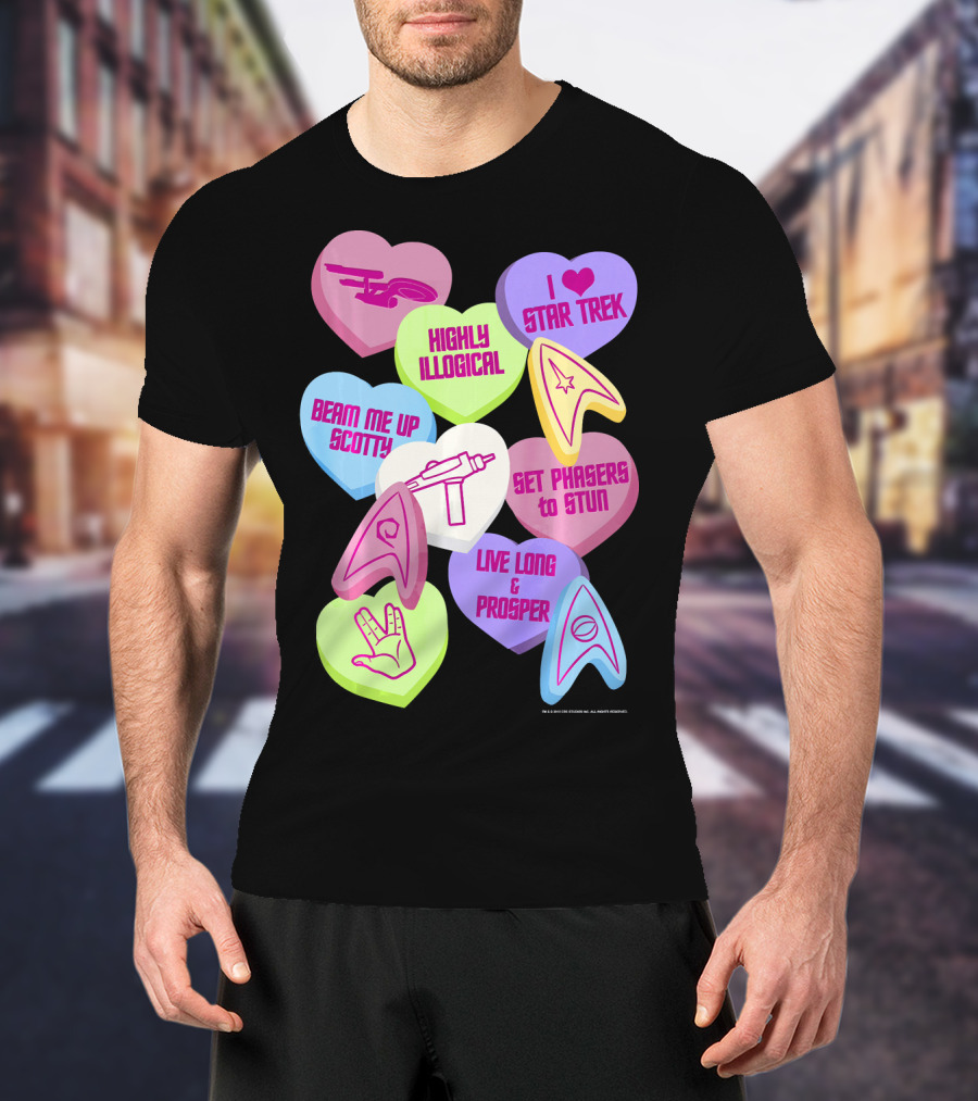 Beam Me Up Scotty Star Trek Candy Hearts Valentines Day Live Long And Prosper T-Shirt
