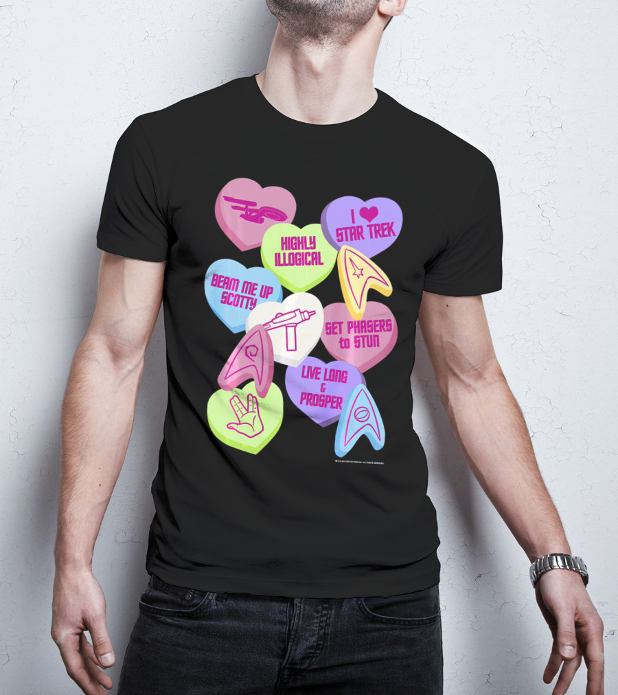 Beam Me Up Scotty Star Trek Candy Hearts Valentines Day Live Long And Prosper T-Shirt