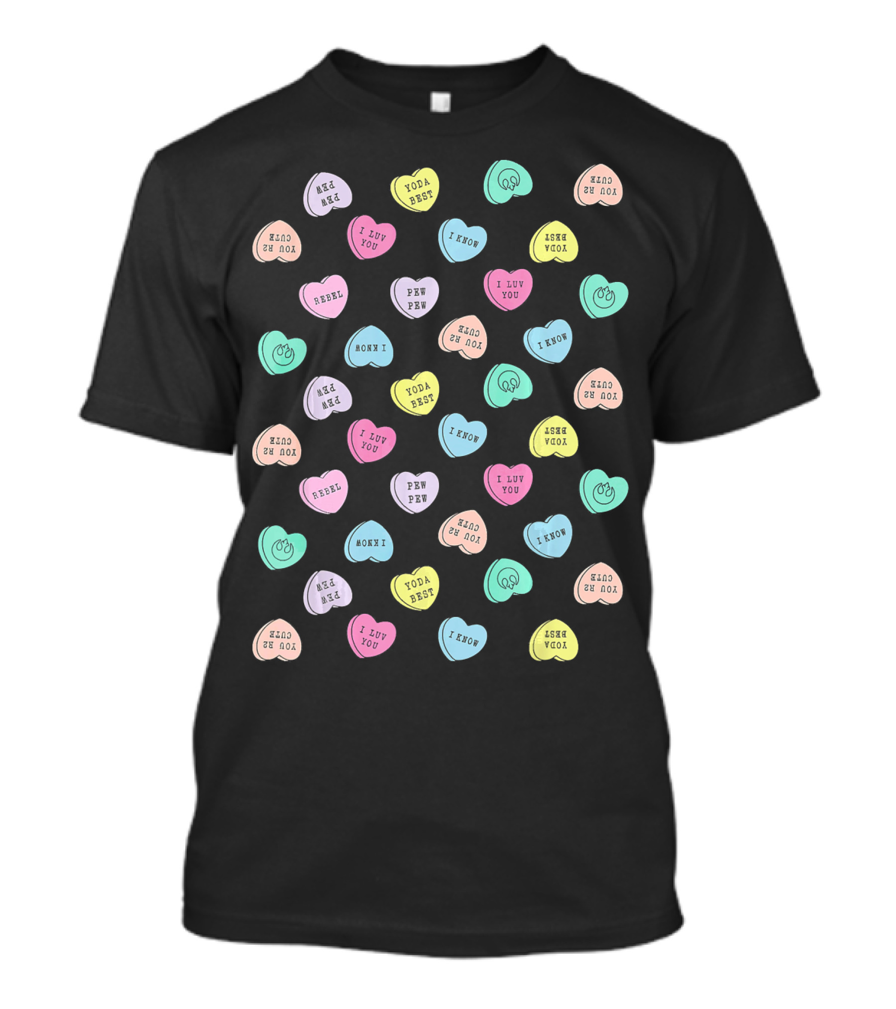 Star Wars Yoda Best Rebel I Know Love You I Luv You Pew Pew Valentines Candy Hearts T-Shirt