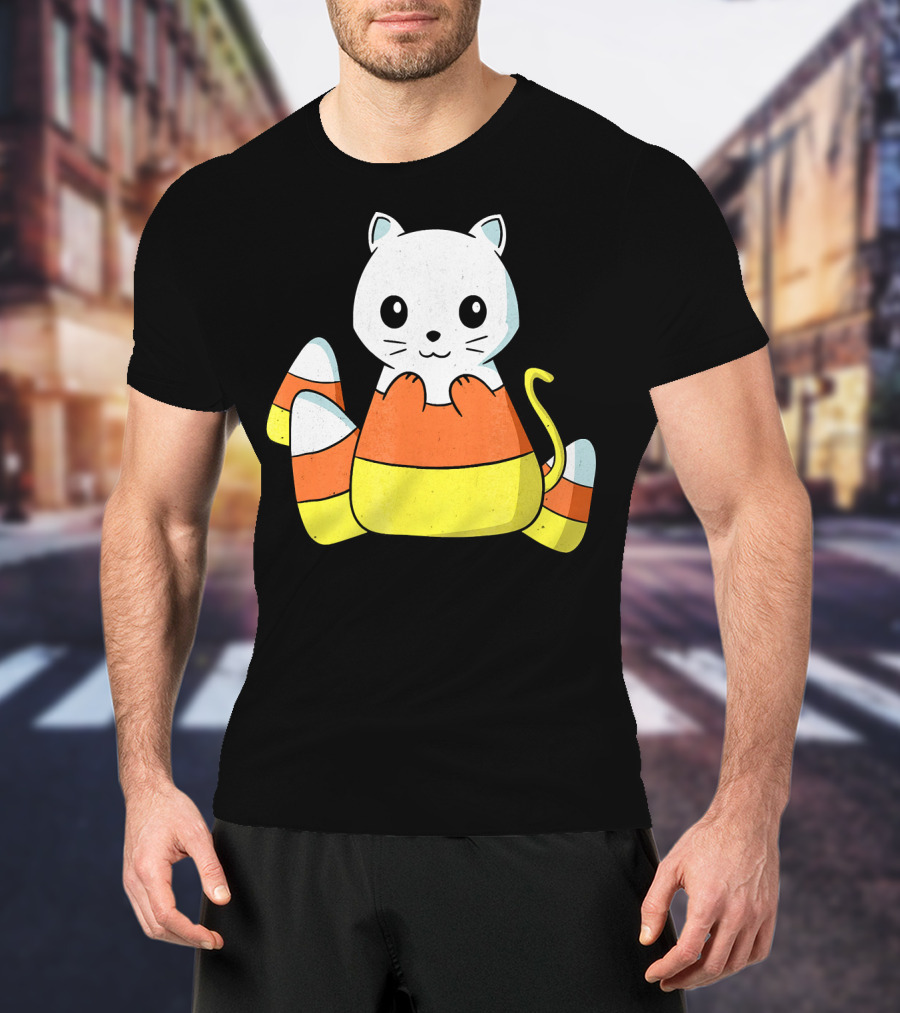 Adorable Candy Corn Cat Halloween Kitty T-Shirt