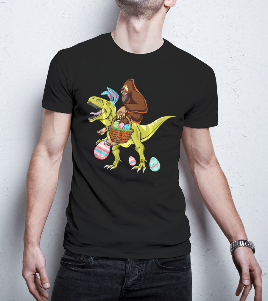 Bigfoot Dinosaur Easter Eggs Basket T-Shirt