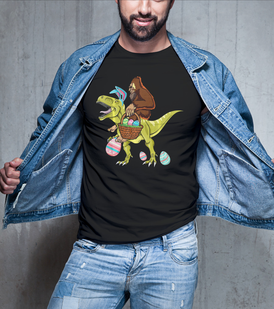 Bigfoot Dinosaur Easter Eggs Basket T-Shirt