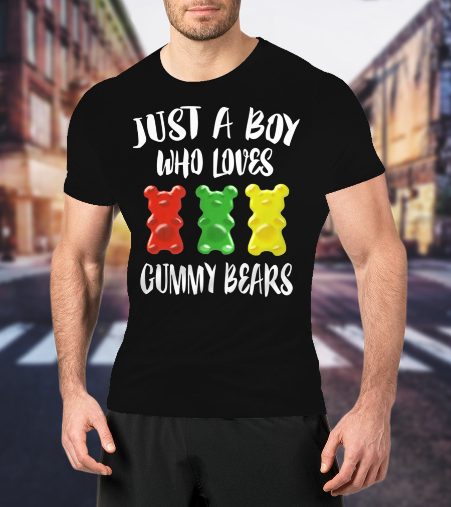 Just A Boy Who Loves Gummy Bears Red Green Yellow Bears T-Shirt