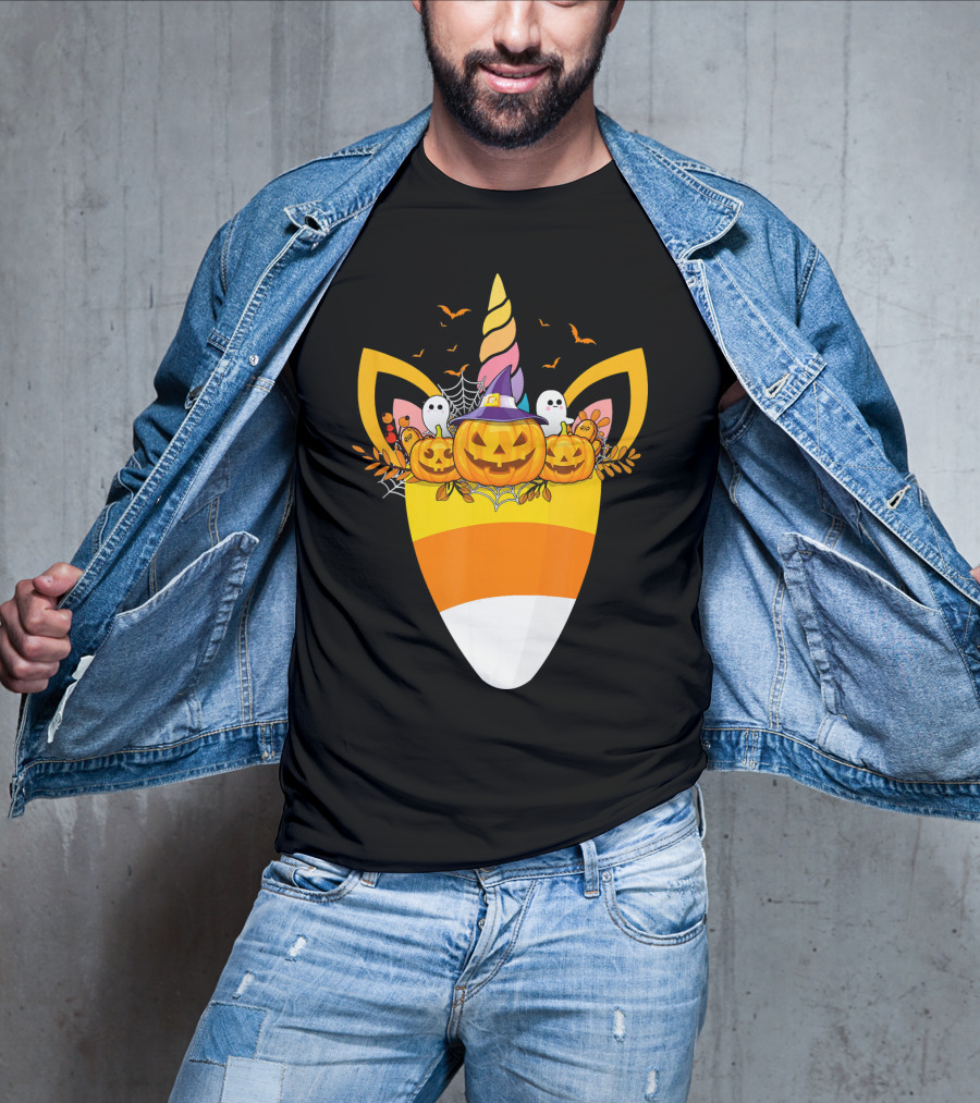 Unicorn Candy Corn Pumpkin Ghost Halloween Boo T-Shirt