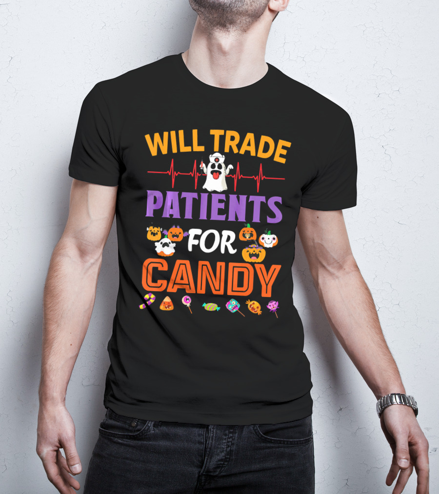 Will Trade Patients For Candy Funny Halloween Ghost Pumpkins Candy Icons T-Shirt