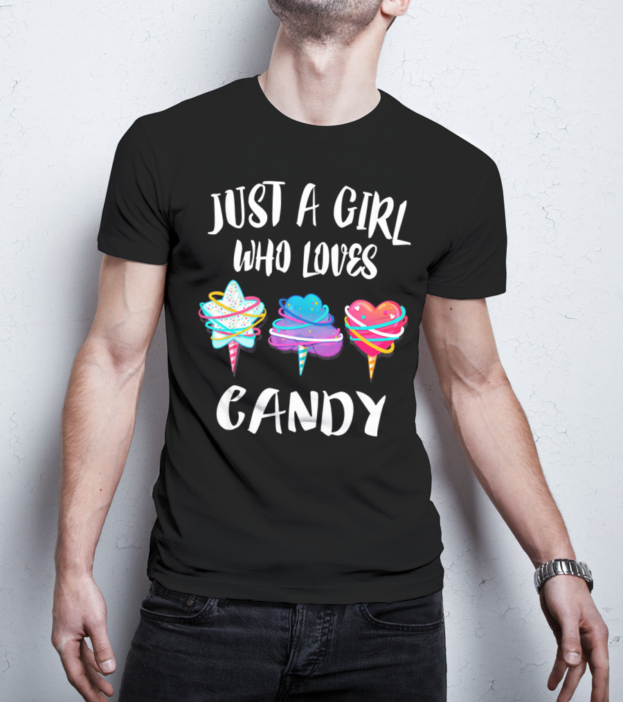Just A Girl Who Loves Candy Colorful Hearts And Swirls T-Shirt