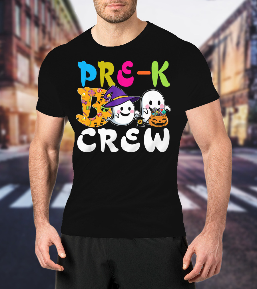 Pre-K Boo Crew Halloween Ghost Witch Candy Lantern T-Shirt