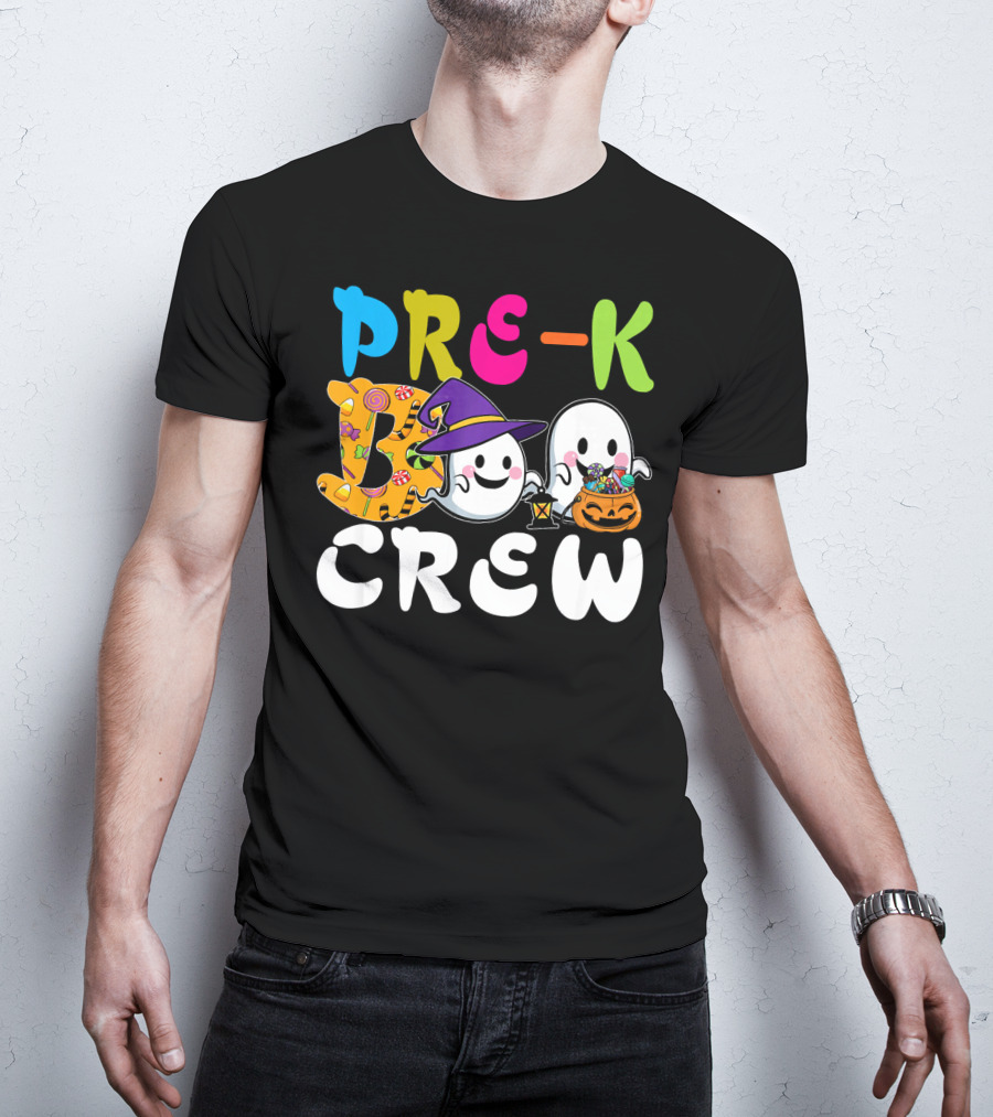 Pre-K Boo Crew Halloween Ghost Witch Candy Lantern T-Shirt