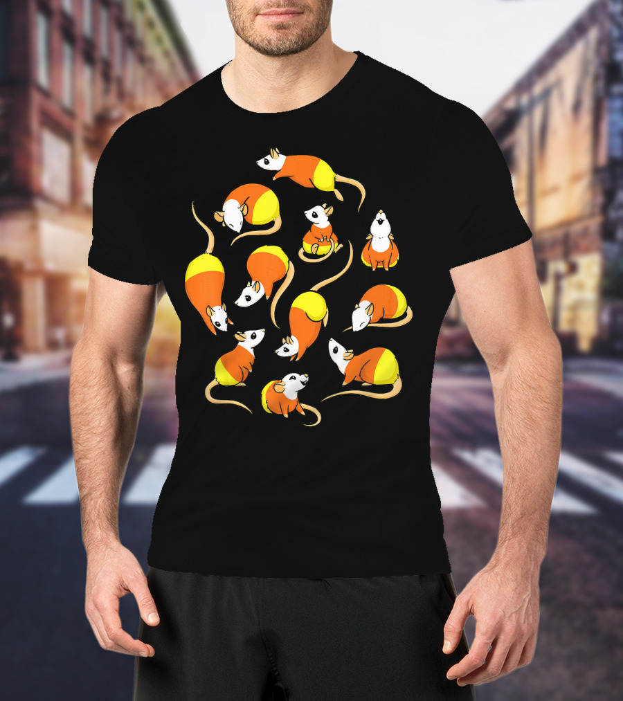 Candy Corn Rats Pattern Halloween-Themed T-Shirt