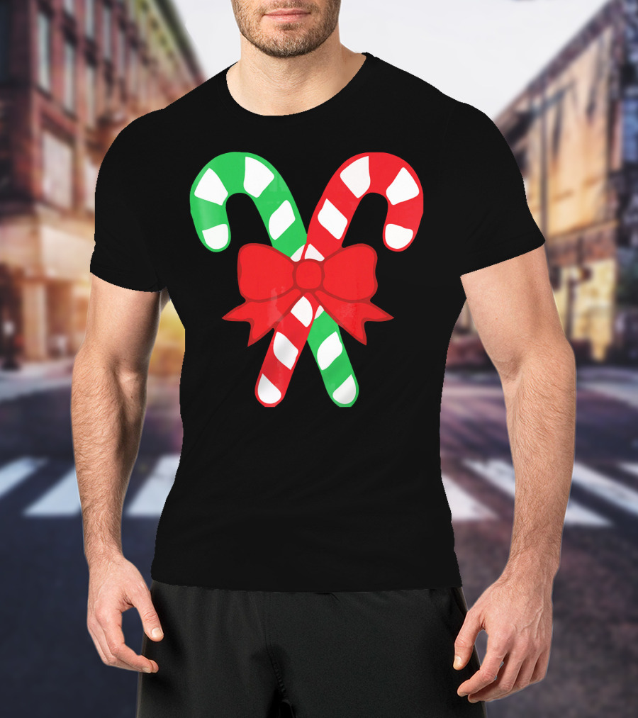 Candy Canes Christmas Holiday Red Bow Iconic Symbols T-Shirt