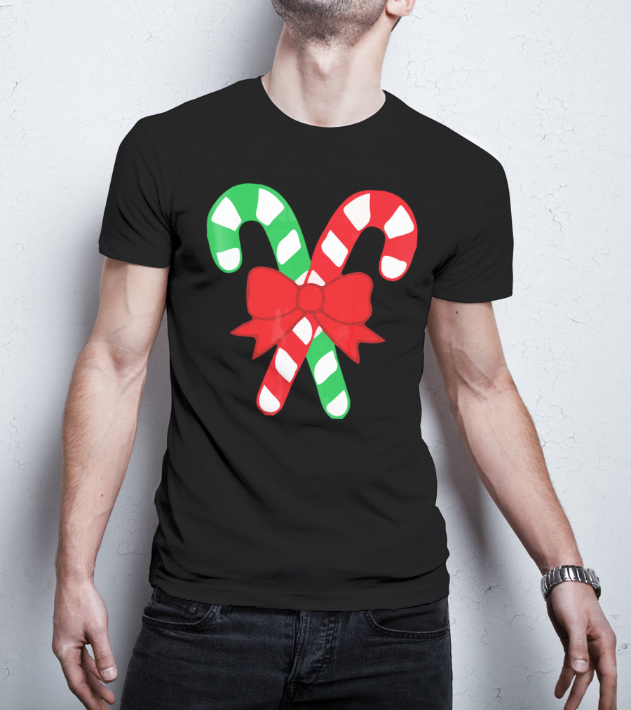 Candy Canes Christmas Holiday Red Bow Iconic Symbols T-Shirt