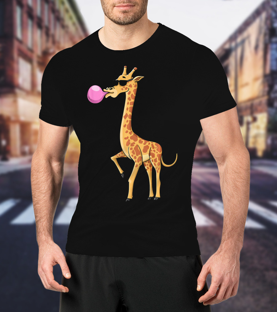 Funny Bubble Gum Blowing Giraffe Animal T-Shirt