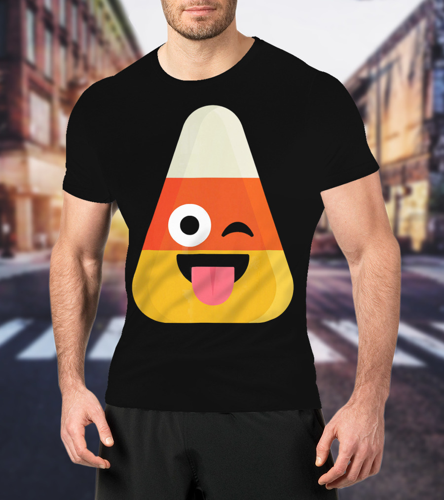 Candy Corn Emoji Wink Tongue Out Face T-Shirt