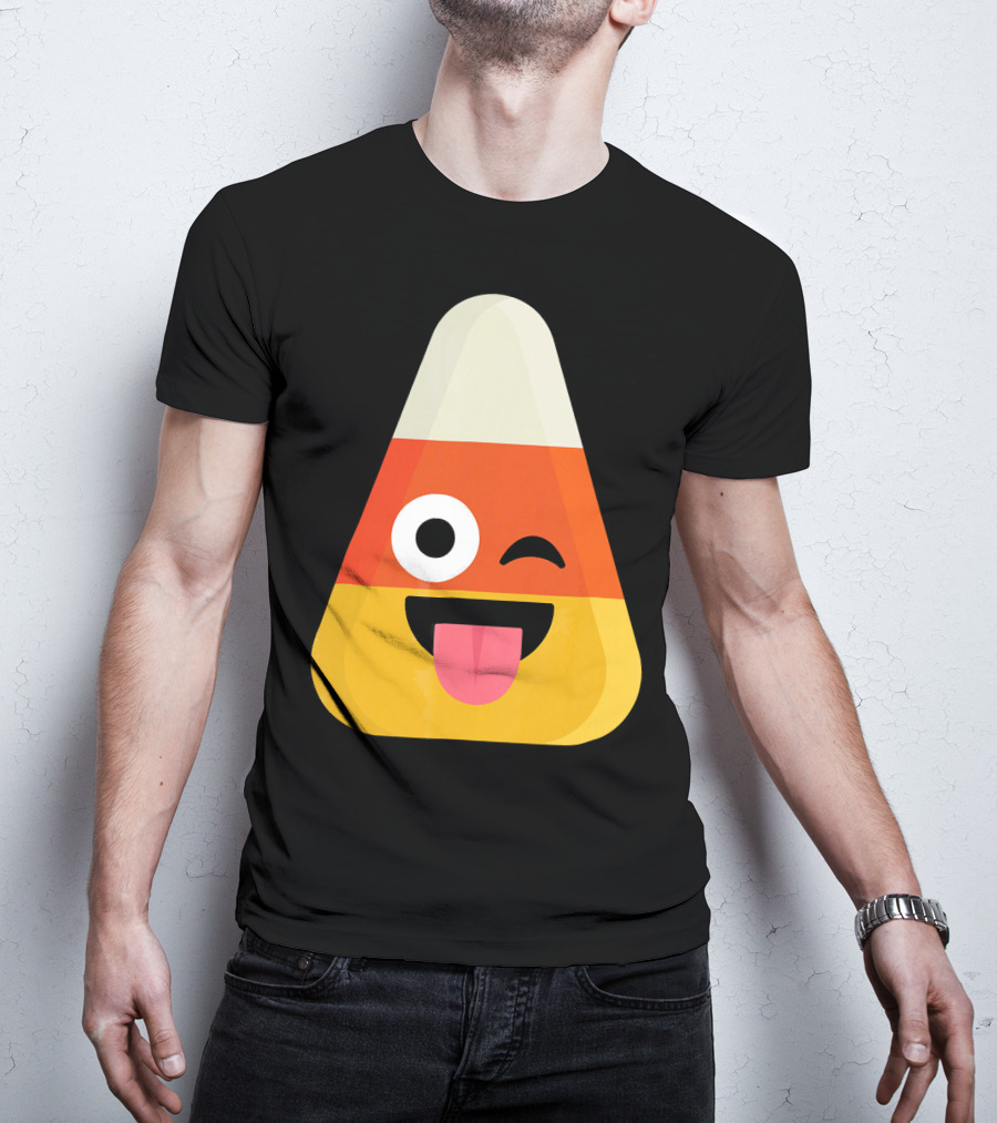 Candy Corn Emoji Wink Tongue Out Face T-Shirt
