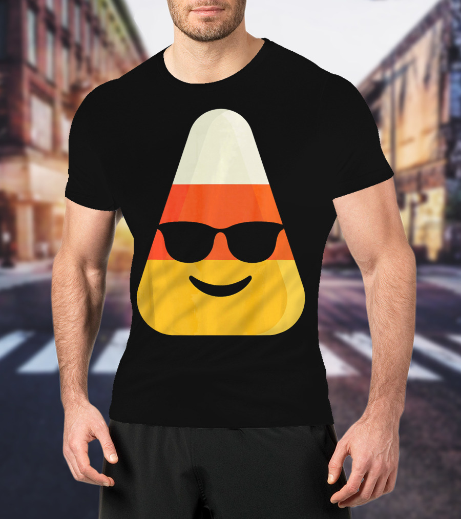 Candy Corn Emoji With Sunglasses Cool Shades T-Shirt