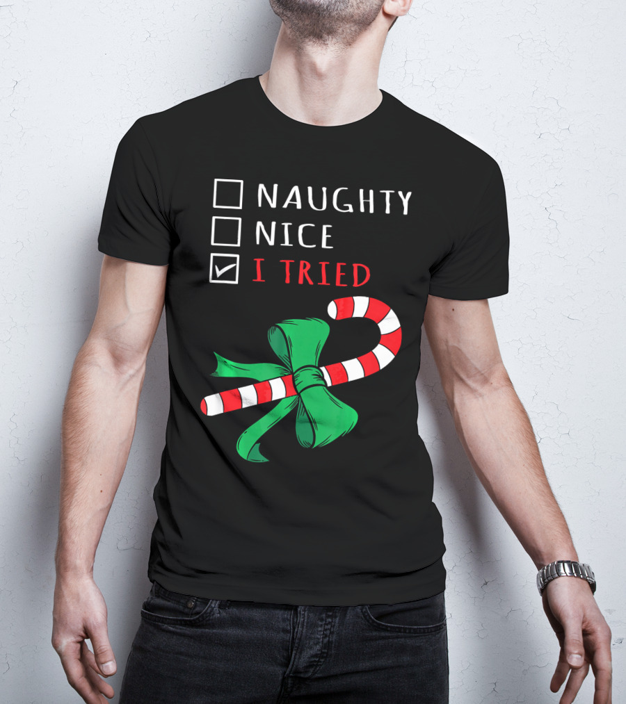 Naughty Nice I Tried Candy Cane Bow T-Shirt
