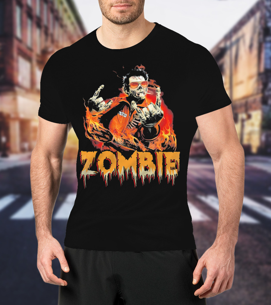 Zombie Metal Living Dead Rock On Fire T-Shirt