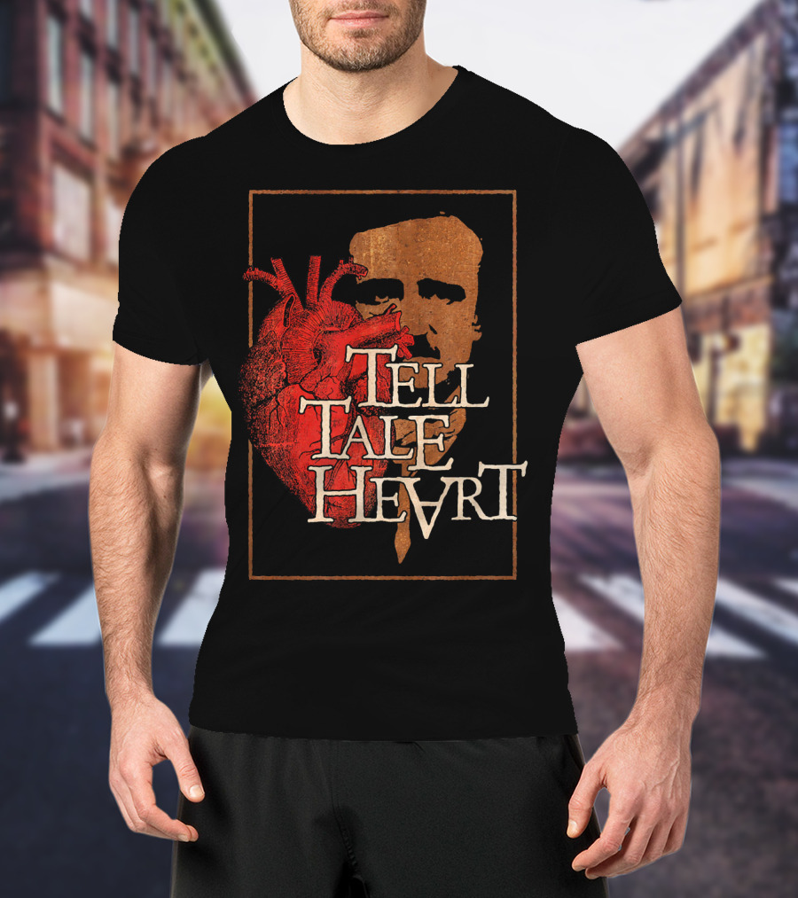 Poe Tell Tale Heart Distressed Gothic Portrait And Heart T-Shirt