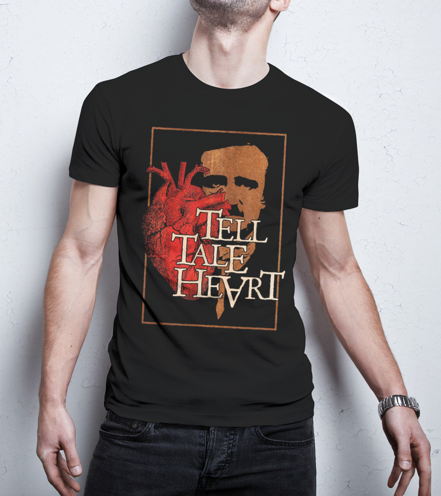 Poe Tell Tale Heart Distressed Gothic Portrait And Heart T-Shirt