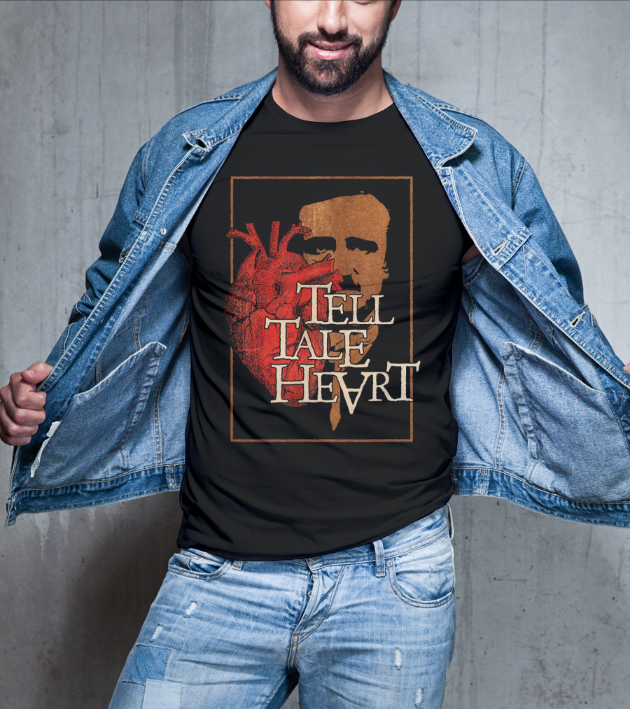 Poe Tell Tale Heart Distressed Gothic Portrait And Heart T-Shirt