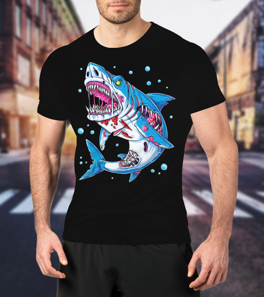 Shark Zombie Underwater Monster With Exposed Bones And Teeth T-Shirt