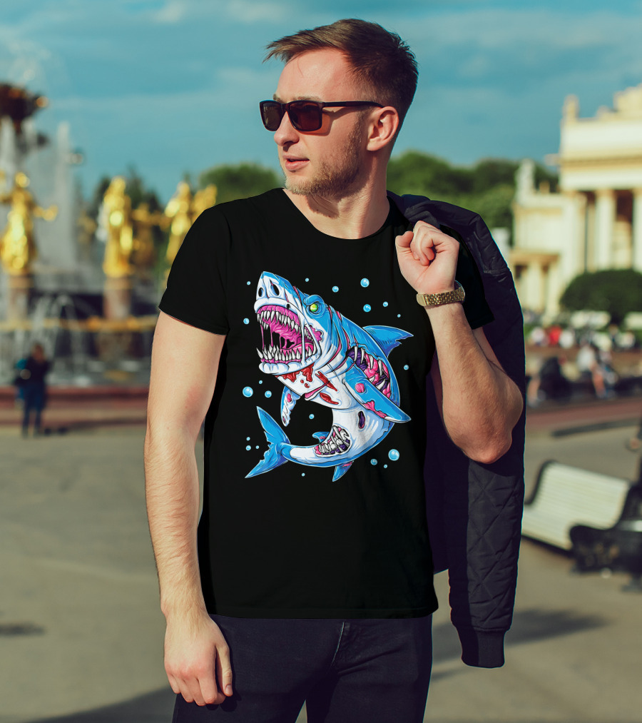 Shark Zombie Underwater Monster With Exposed Bones And Teeth T-Shirt