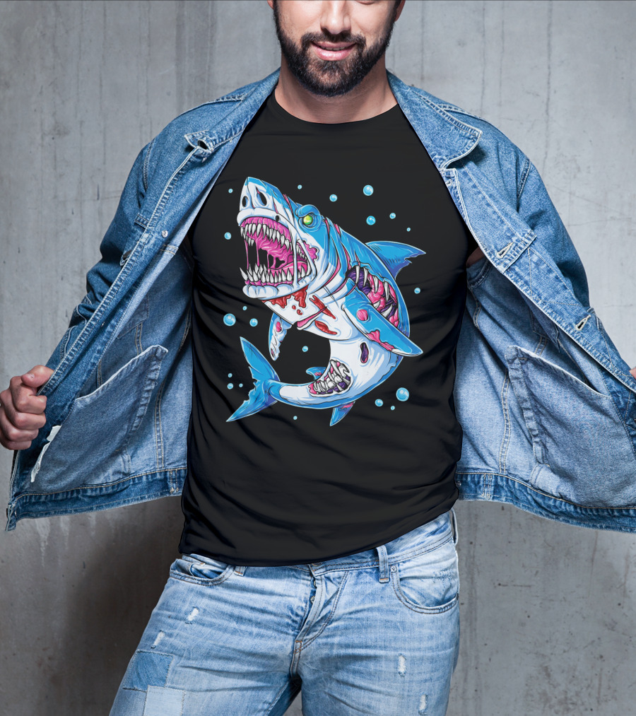 Shark Zombie Underwater Monster With Exposed Bones And Teeth T-Shirt