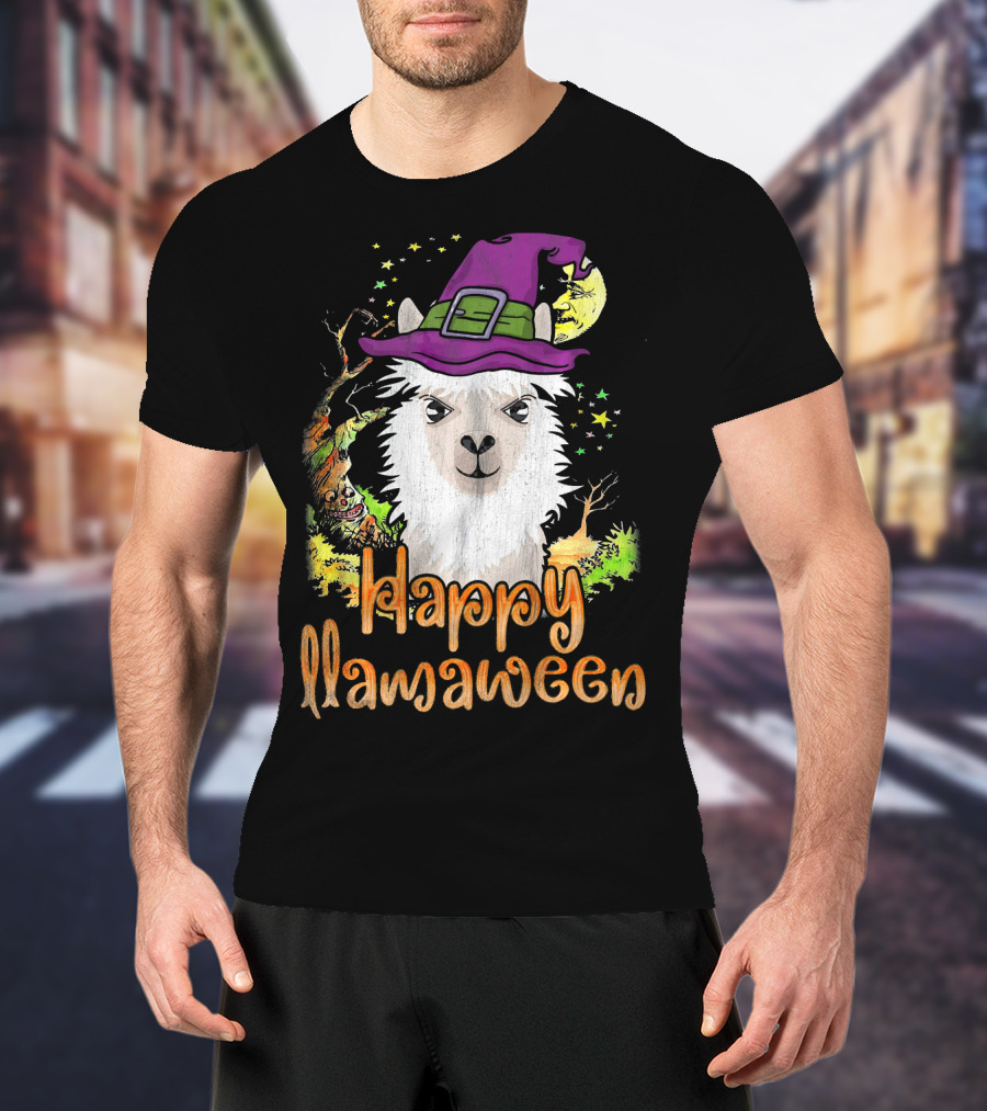 Happy Llamaween Cool Witch Llama T-Shirt
