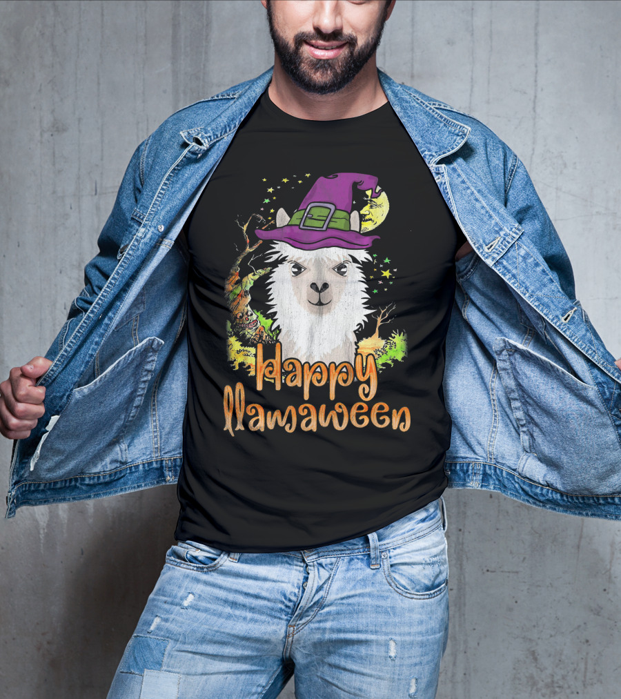 Happy Llamaween Cool Witch Llama T-Shirt