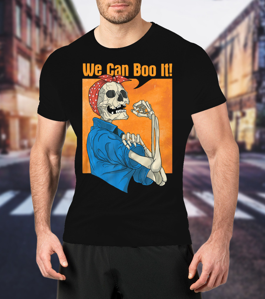 Funny Halloween Vintage Skeleton Rosie The Riveter We Can Boo It T-Shirt