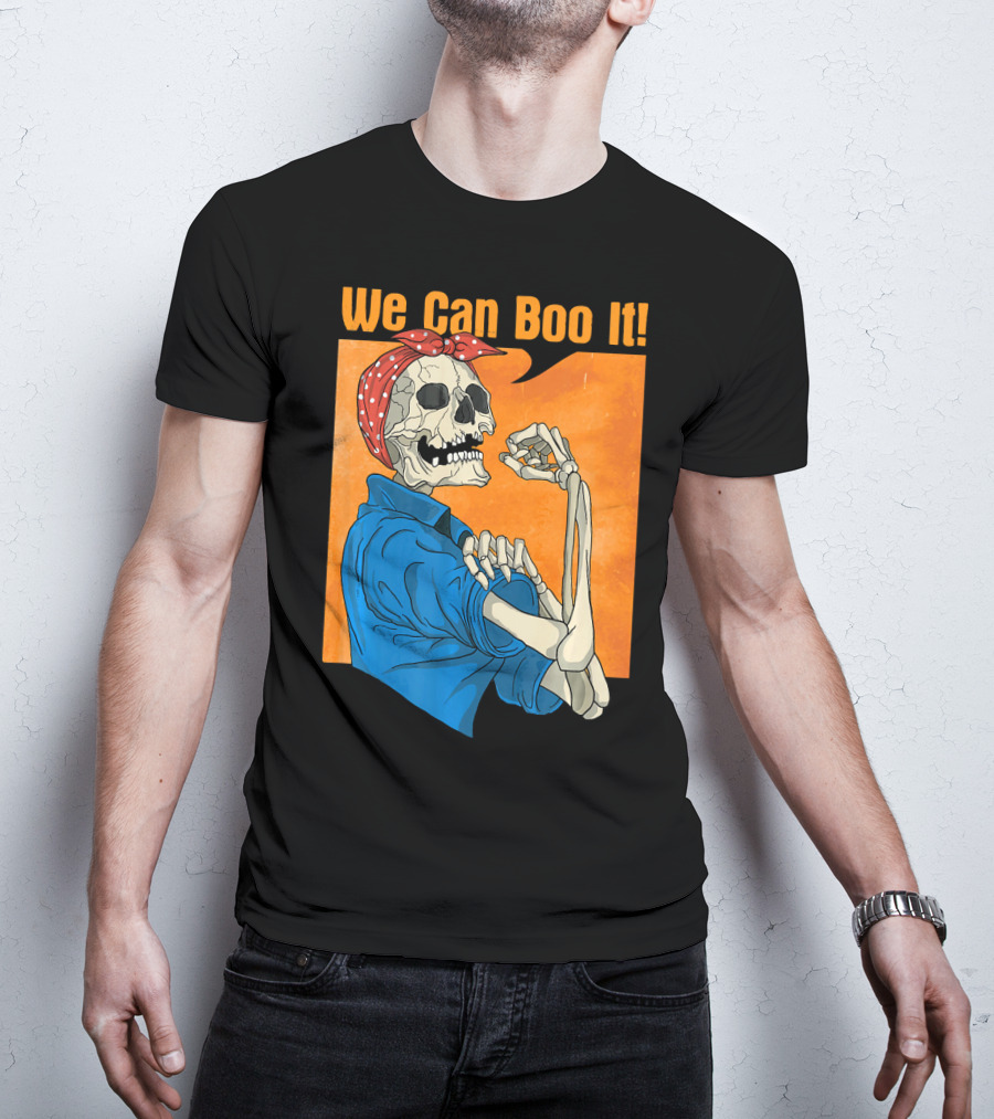 Funny Halloween Vintage Skeleton Rosie The Riveter We Can Boo It T-Shirt