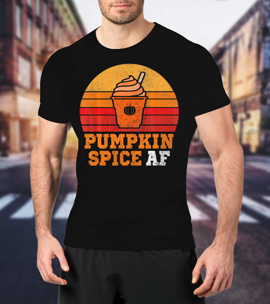 Pumpkin Spice AF Funny Men Husband Pumpkin Cup Retro Stripes T-Shirt