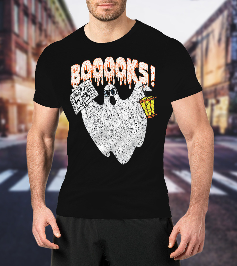 Booooks Spooky Ghost With Open Scary Book And Lantern T-Shirt